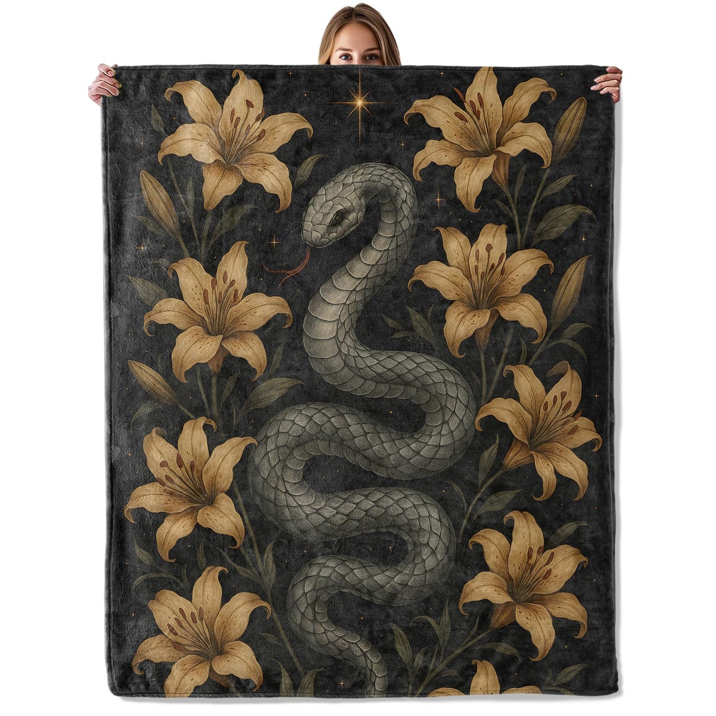 Snake Floral Throw Blanket for Adutls Kids, 50x60 in, Cozy Soft Warm Fleece Blankets Gifts for Couch, Camping, Hiking Decor