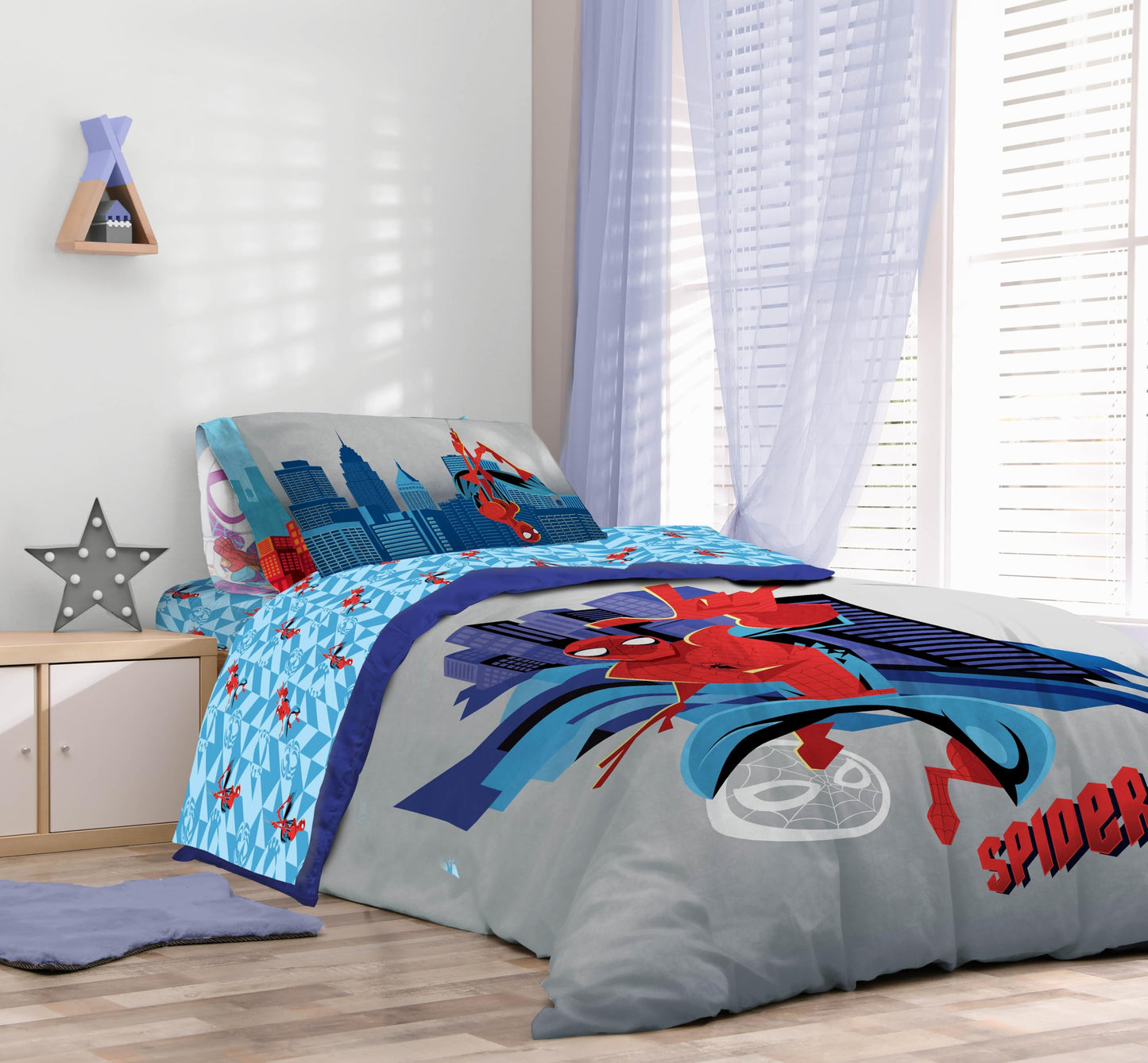 Sunny Side Up Kids Comforter Set Includes Sheets and Pillow Covers - Soft and Cozy Bed Set for Stylish Room Decor, Gray - Spiderman, 7 Piece Full Bedding