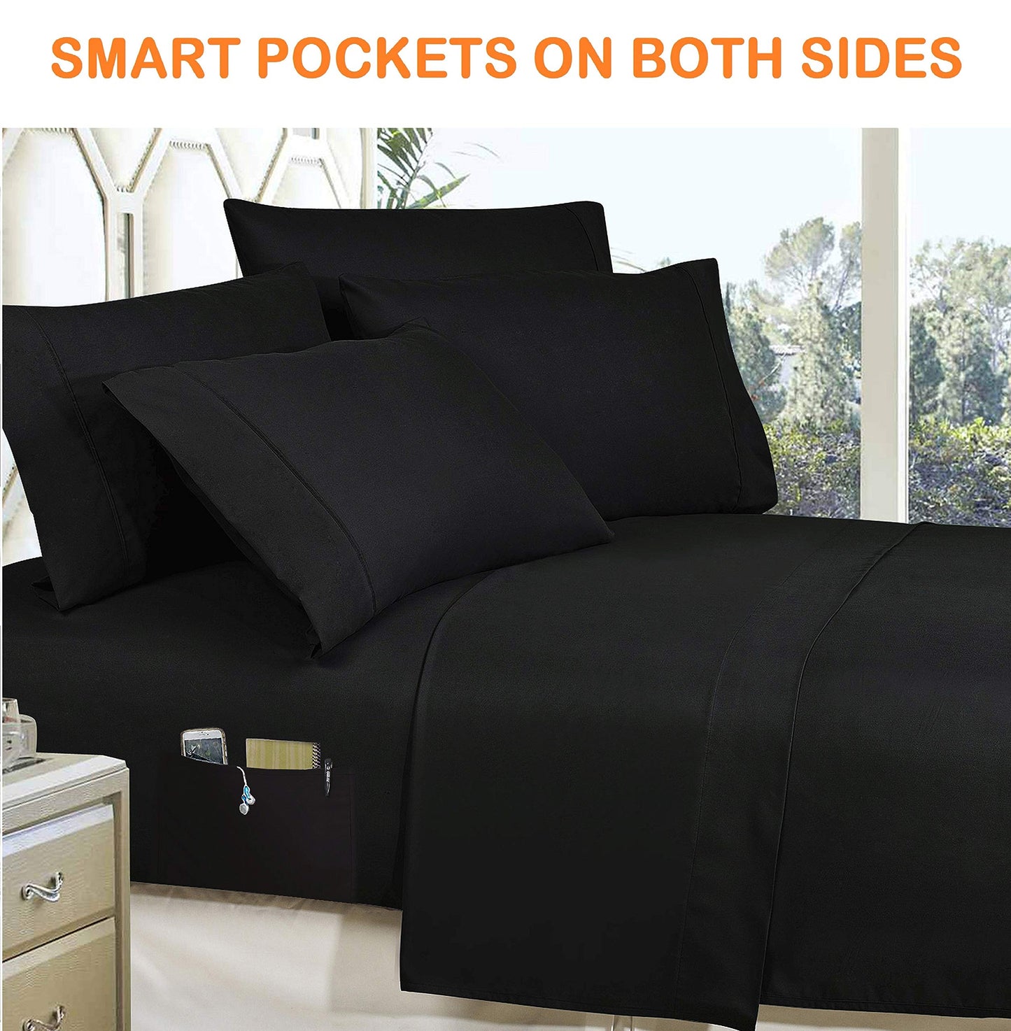 Elegant Comfort Luxury Best, Softest, Coziest 10-Piece Bed-in-a-Bag Infinity Design Comforter Set, Includes Bed Sheet Set with Double Sided Storage Pockets and Decorative Pillows, Full/Queen, Black