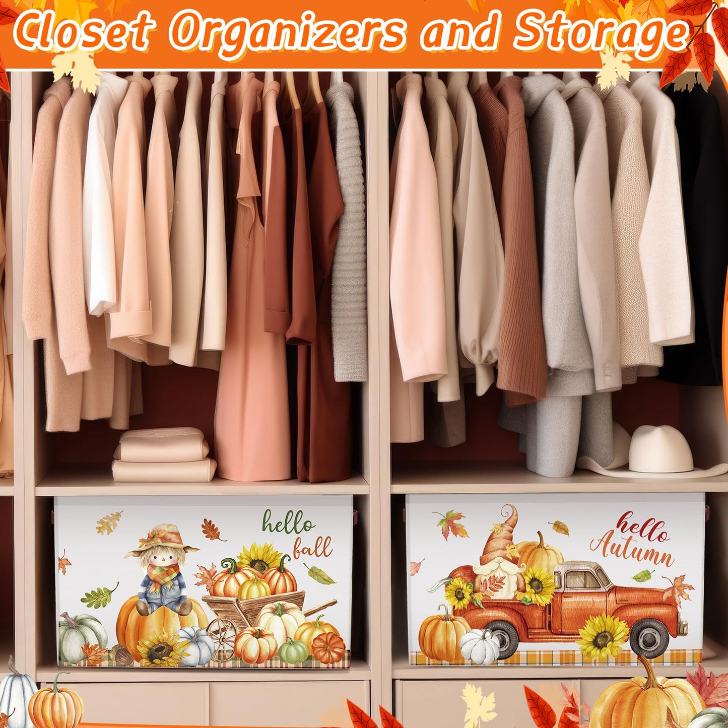 Boao 3 Pack Thanksgiving Storage Gifts Baskets Empty Autumn Storage Bins, Large Foldable Pumpkin Scarecrow Fall Harvest Canvas Laundry Basket with Handle for Office Home Nursery Bedroom Clothes