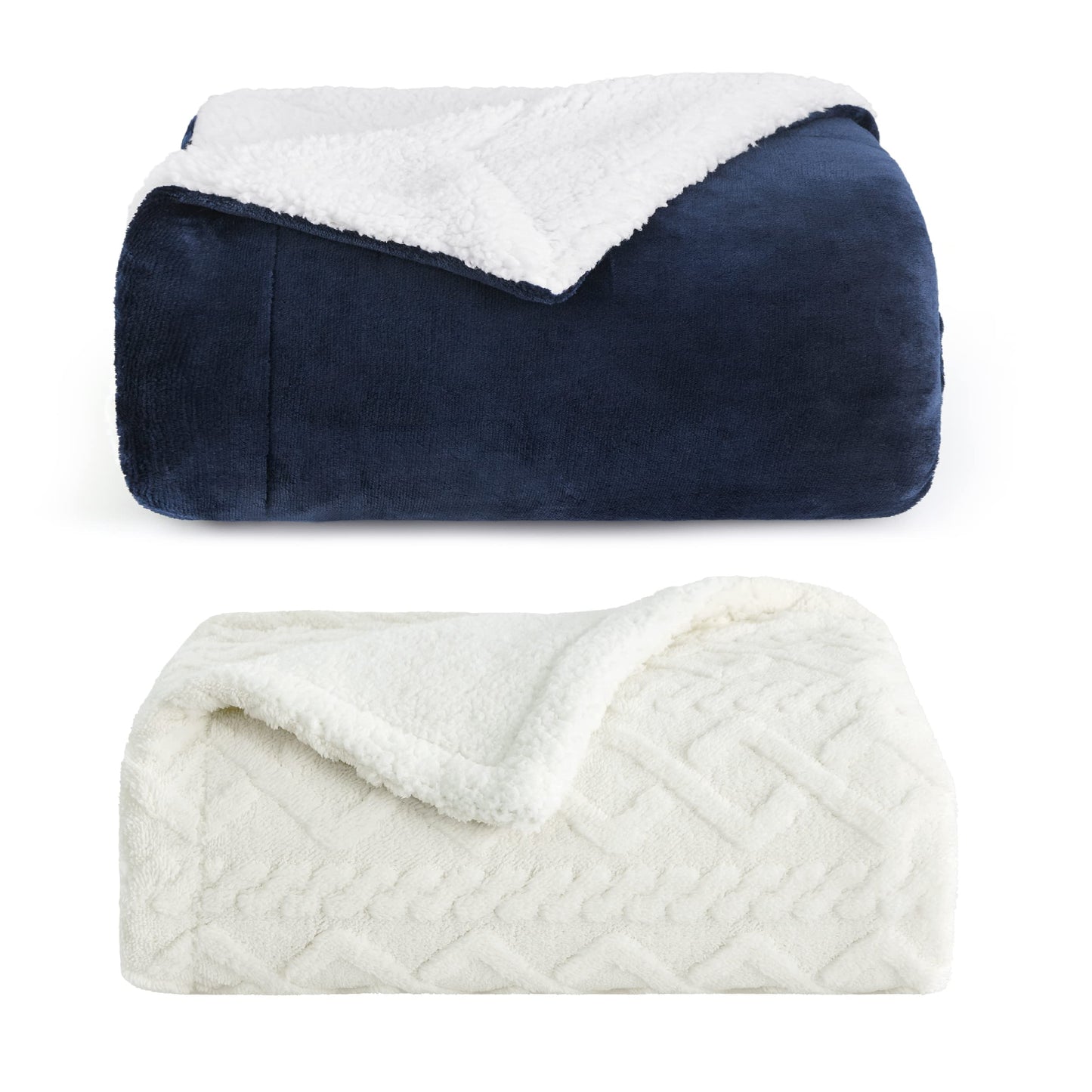 Bedsure Sherpa Fleece Throw Blanket for Couch - Fuzzy Soft Cozy Blanket for Winter, 50x60 Inches, Navy and White