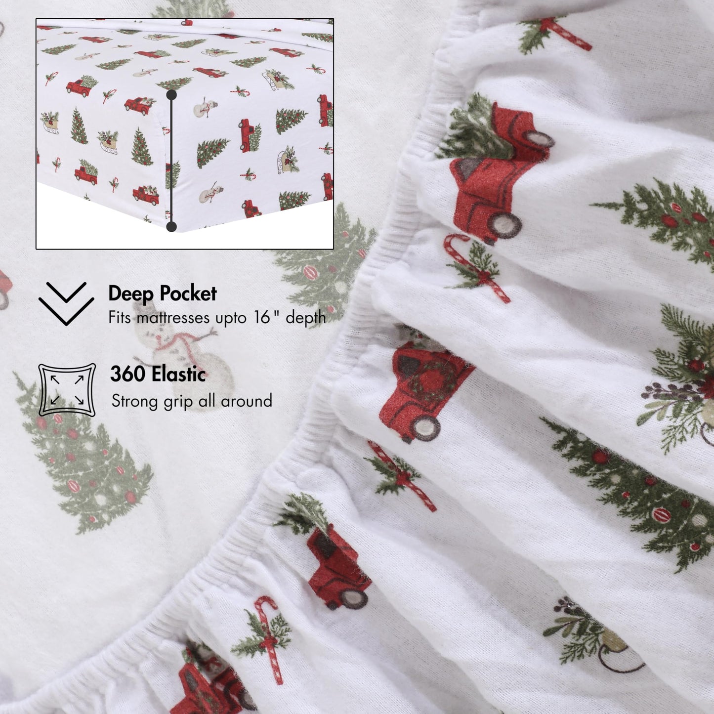RUVANTI Flannel Sheets Queen Size - 100% Cotton Double Brushed Bed Sheets, Deep Pockets 16 Inches Queen Sheet Set, All Seasons Breathable & Extra Soft - Warm & Cozy, 4 Piece, Holiday Haul
