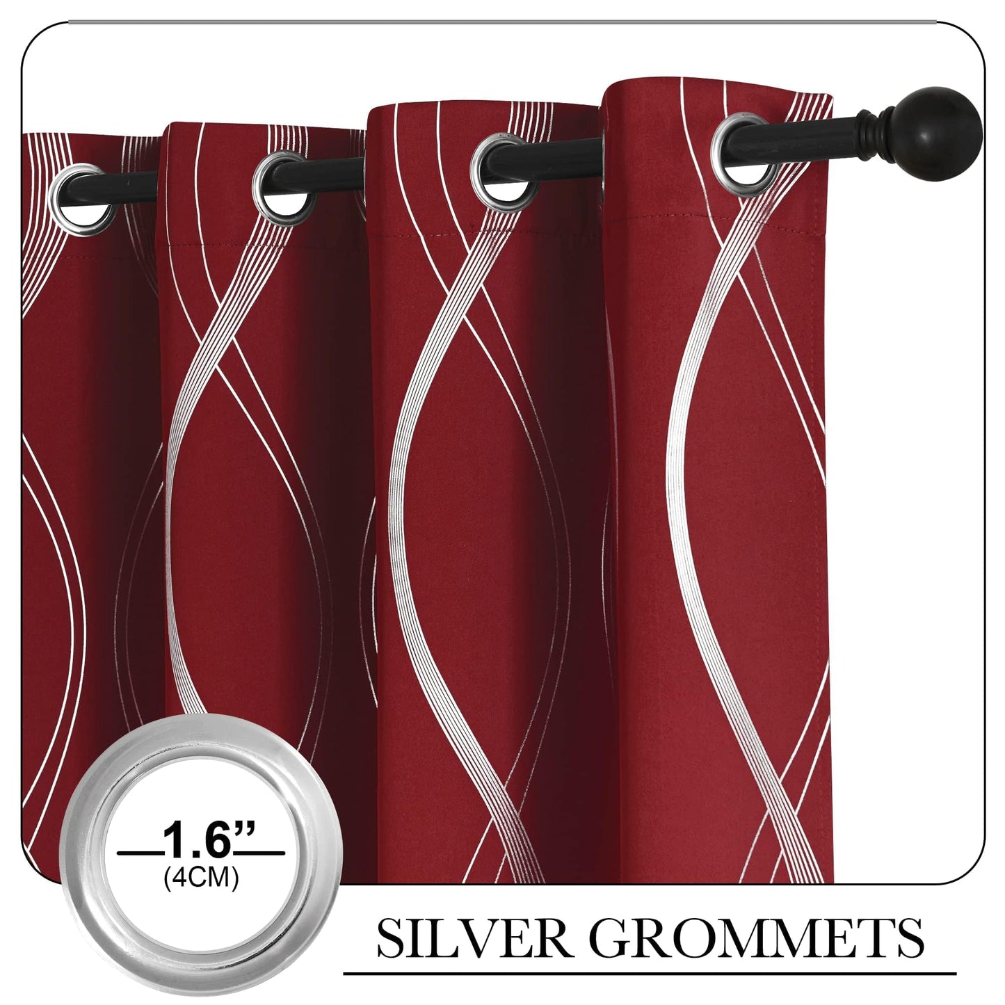NICETOWN Blackout Curtains 84 inch Length 2 Panels Set, Noise Reducing Thermal Insulated Wave Line Foil Print Design Blackout Curtains for Patio Sliding Glass Door (Burgundy Red, 52-inch Width)