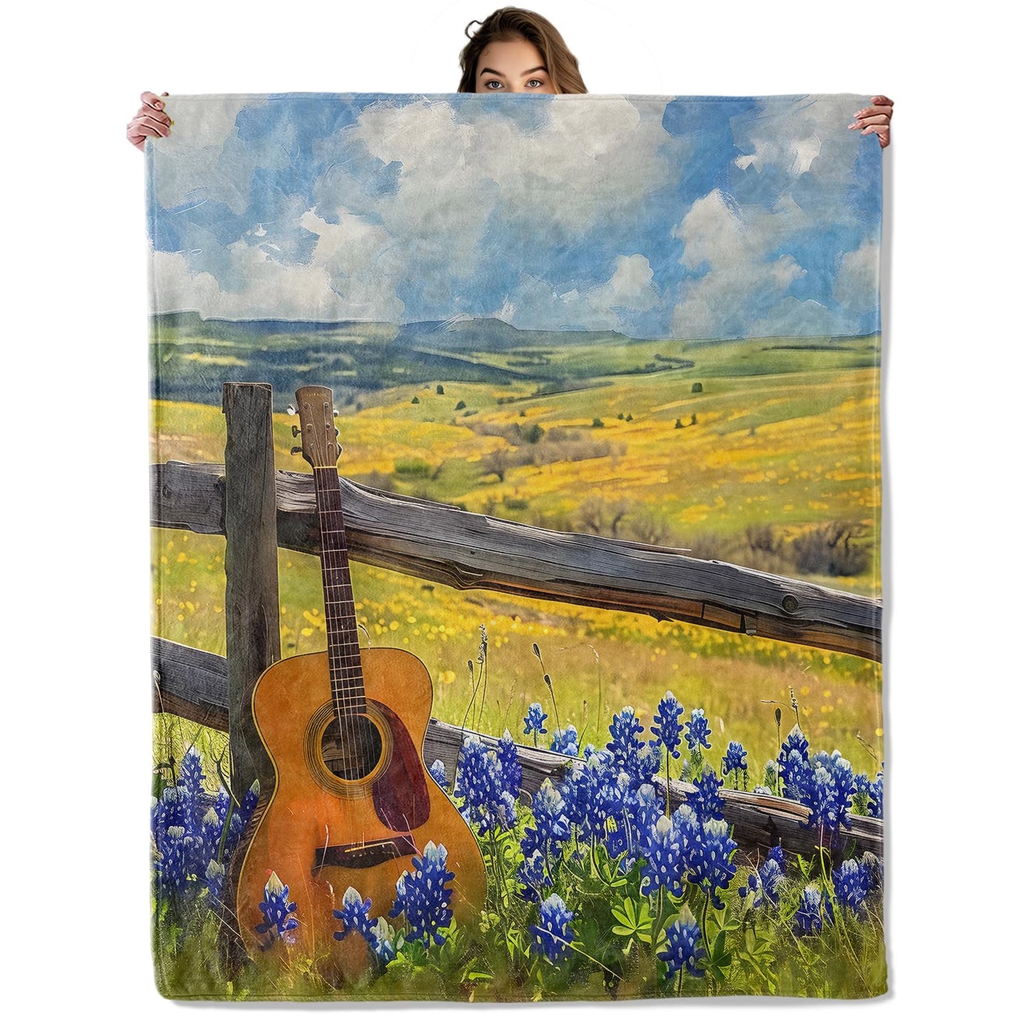 Country Guitar Blanket 50x60 in, Flannel Throw Blankets for Travel Camping Sofa Living Room Decor, Lightweight Cozy Soft Fuzzy Gifts for Women Adults Kids