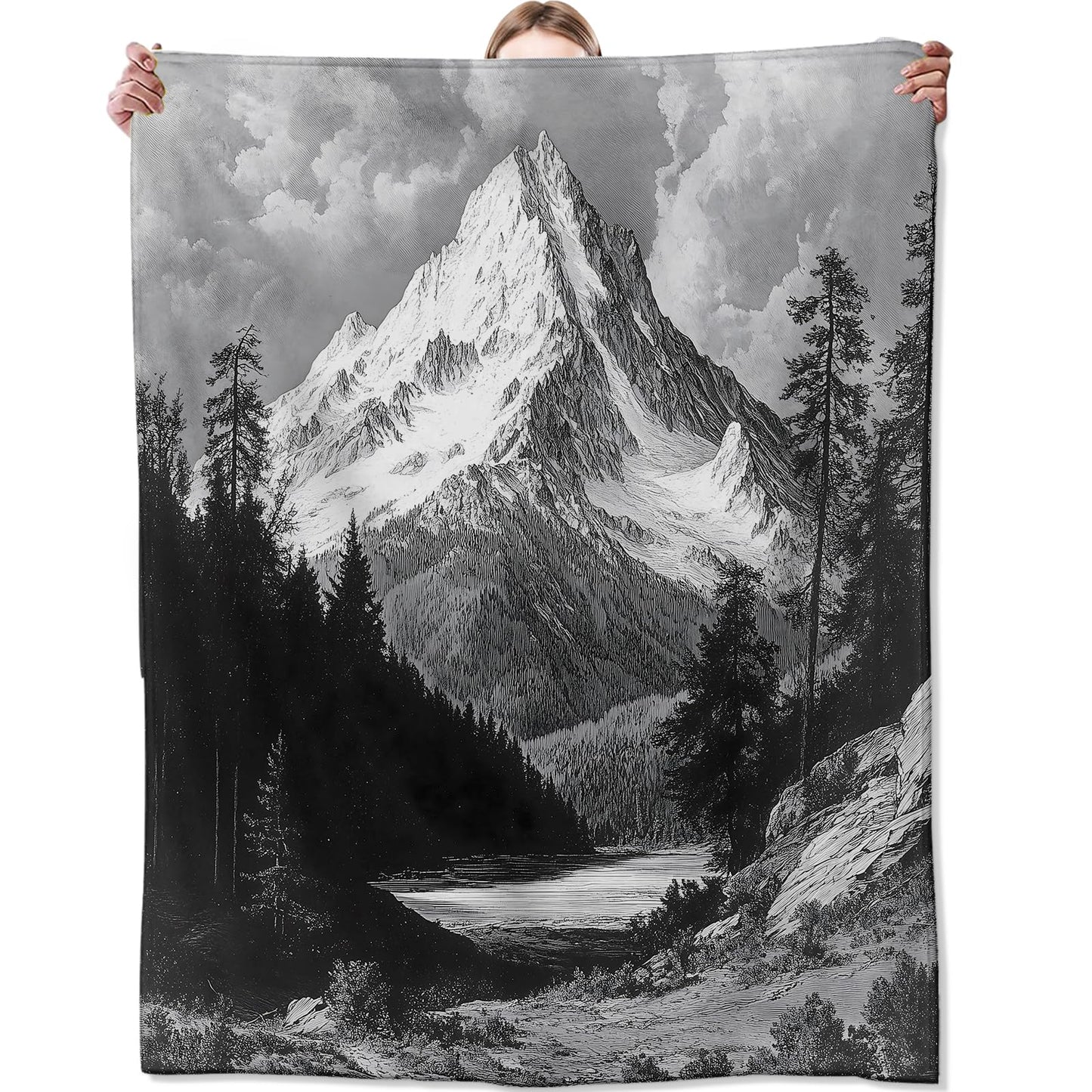 Mountain Blankets for Adult Kids, Flannel Mountain Throw Blanket, Birthday Gifts, Mountain Decor for Sofa Couch Bed Living Room Soft Warm Lightweight Cozy 60" x 50"