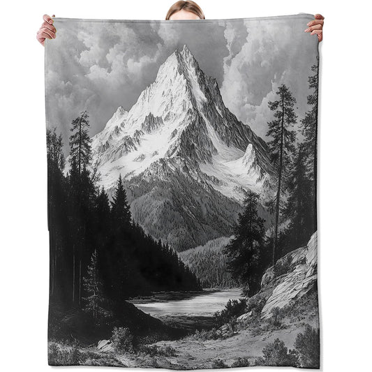 Mountain Blankets for Adult Kids, Flannel Mountain Throw Blanket, Birthday Gifts, Mountain Decor for Sofa Couch Bed Living Room Soft Warm Lightweight Cozy 60" x 50"