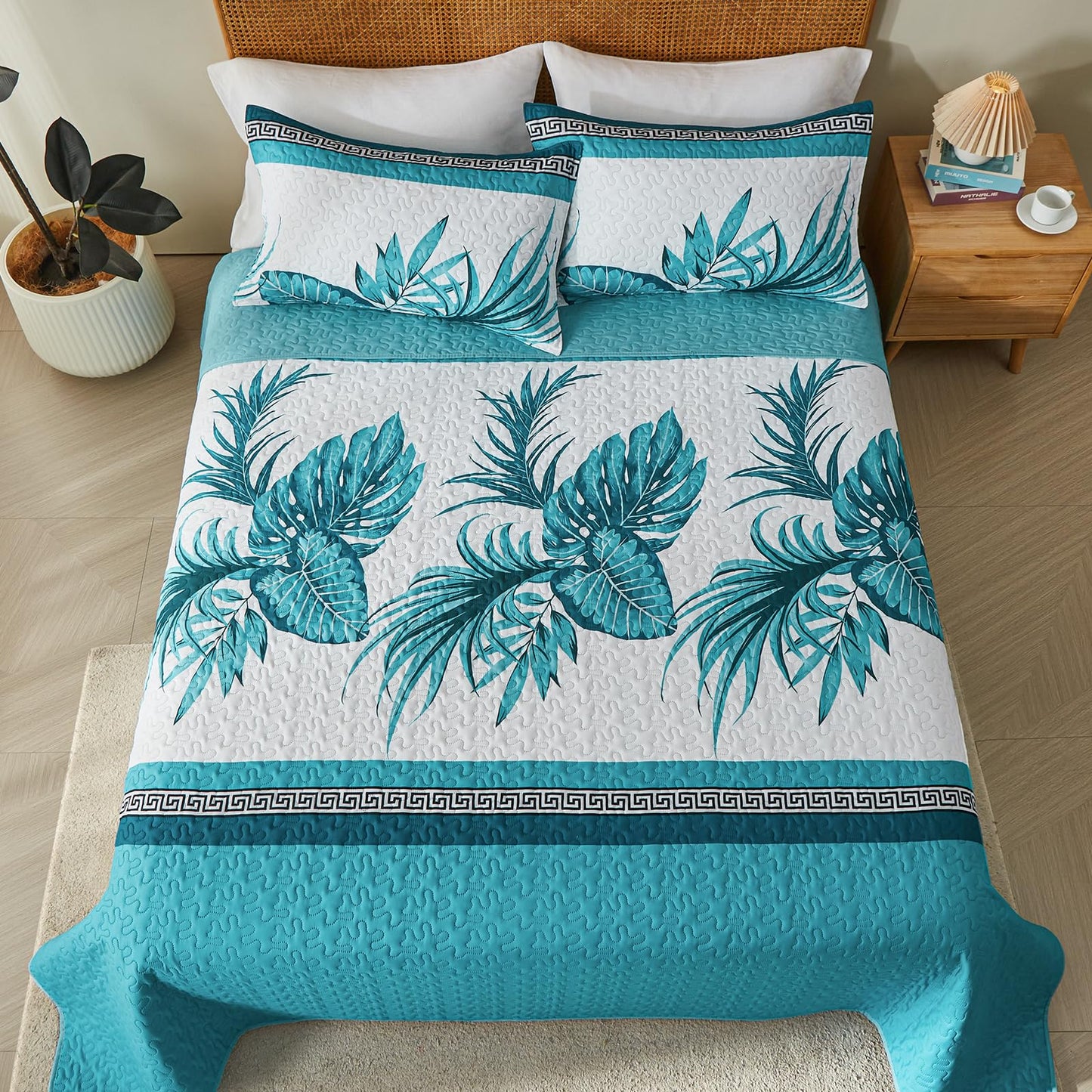 OARAGE Quilt Bedding Set, Blue Queen Comforter Set, Full Size Bedding Comforter Sets, Soft Lightweight Bedspread, Ultrasonic Microfiber Bed Coverlet for All Season (1 Quilt,2 Sham)
