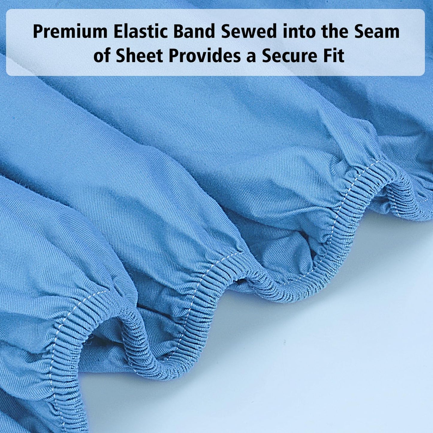 Lirex Cotton Queen Fitted Sheet Only, 300 Thread Count Soft Breathable, 8-10" Deep Pocket Sheet for Hotel Home, Sky Blue