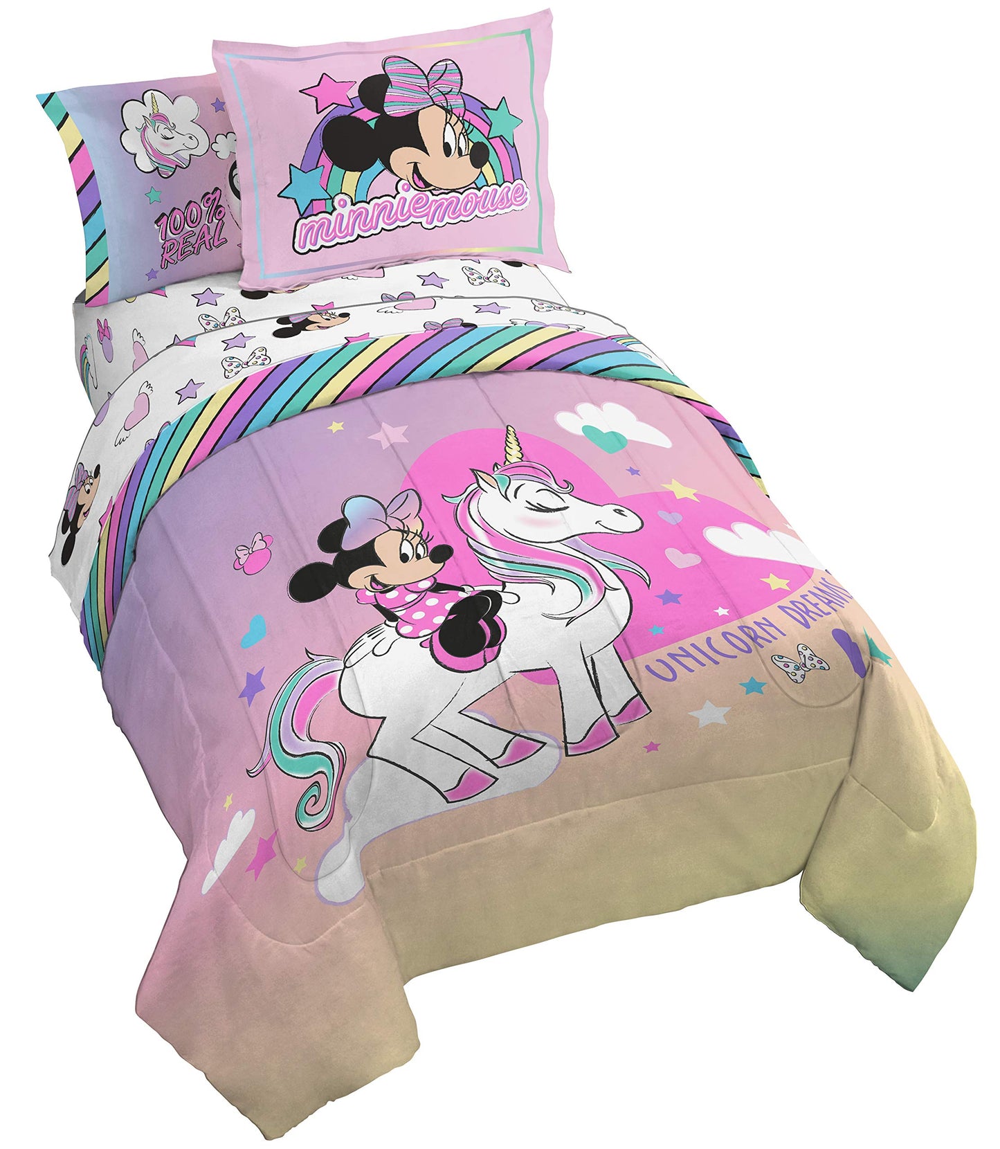 Jay Franco Disney Minnie Mouse Unicorn Dreams 7 Piece Full Bed Set - Includes Reversible Comforter & Sheet Set Bedding - Super Soft Fade Resistant Microfiber - (Official Disney Product)