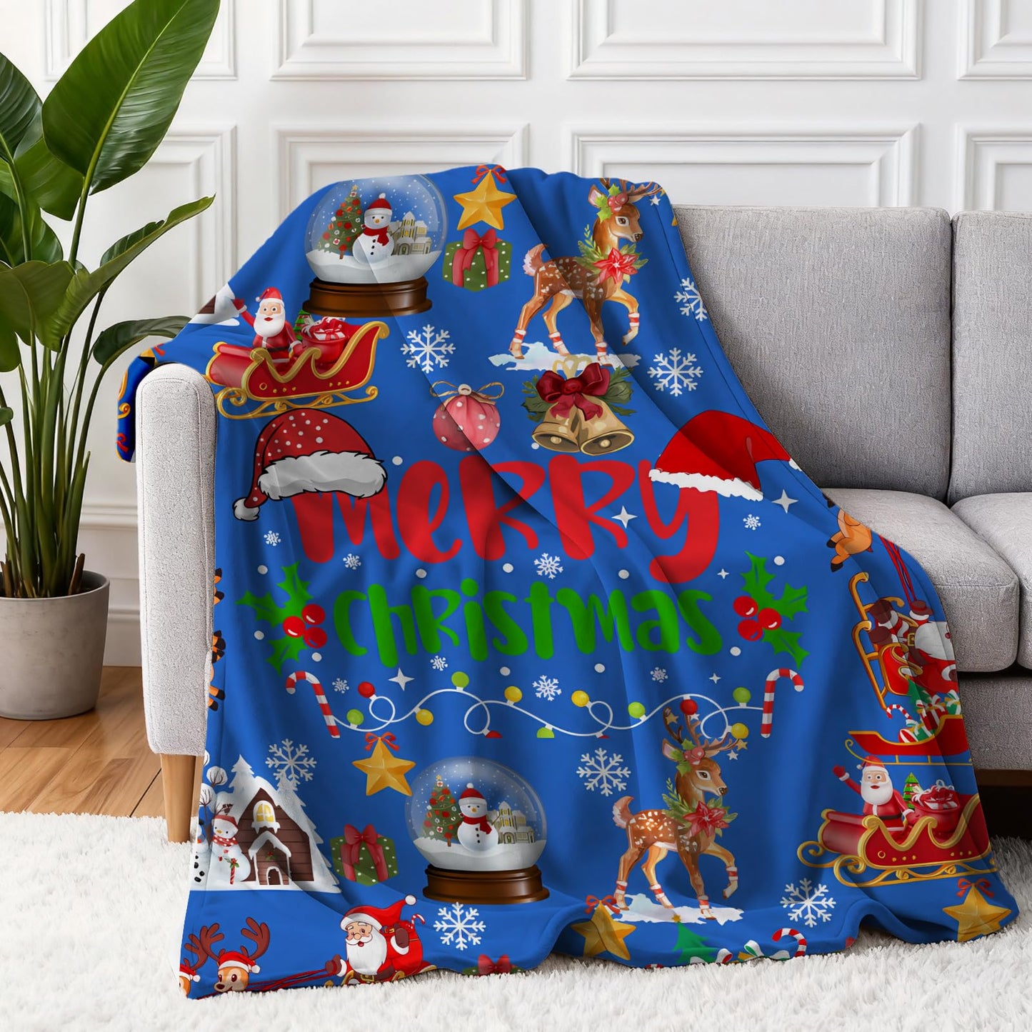 COMFAR Blue Cute Christmas Blankets and Throws for Adults/Women/Boys/Kids, Holiday Fleece Throw Blanket for Couch/Sofa, Holiday Decor, Christmas Decorations/Gifts 40"x 60"