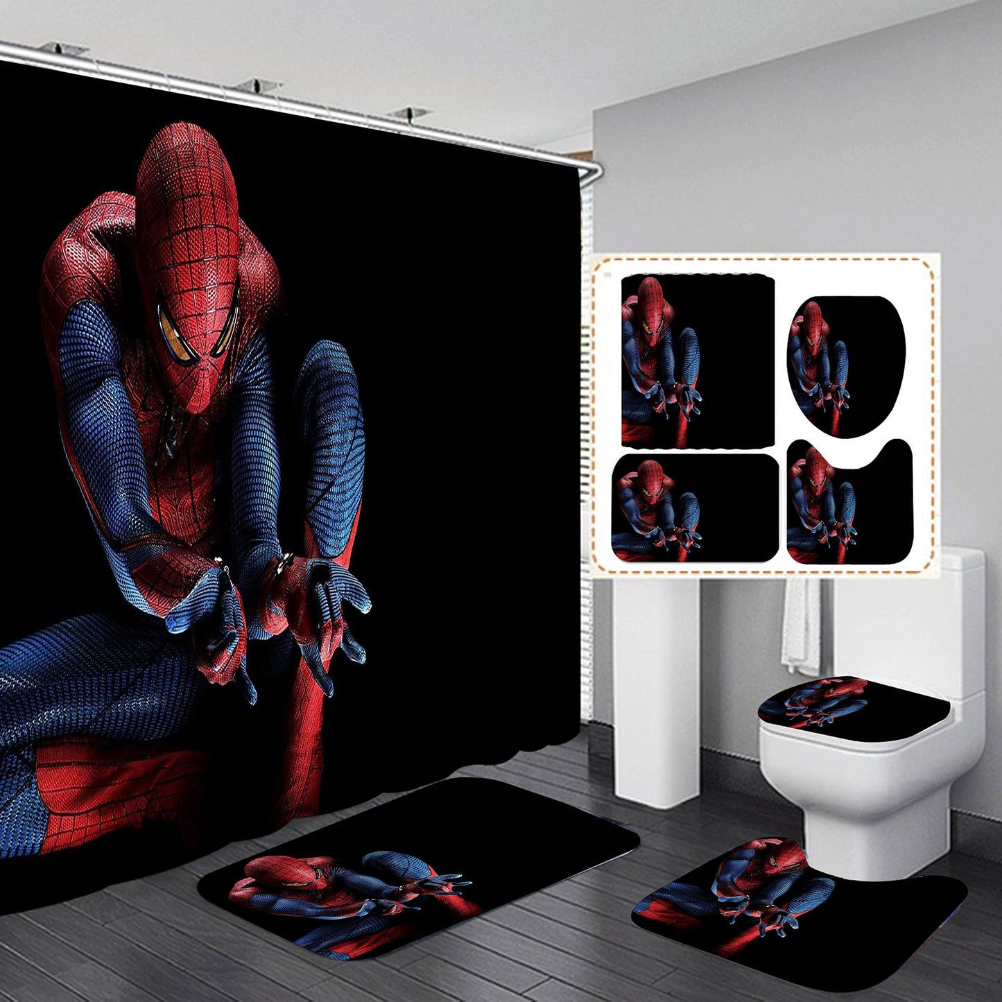 Bathroom 4 Pieces Shower Curtain Set Nice Spider Bathroom Decoration