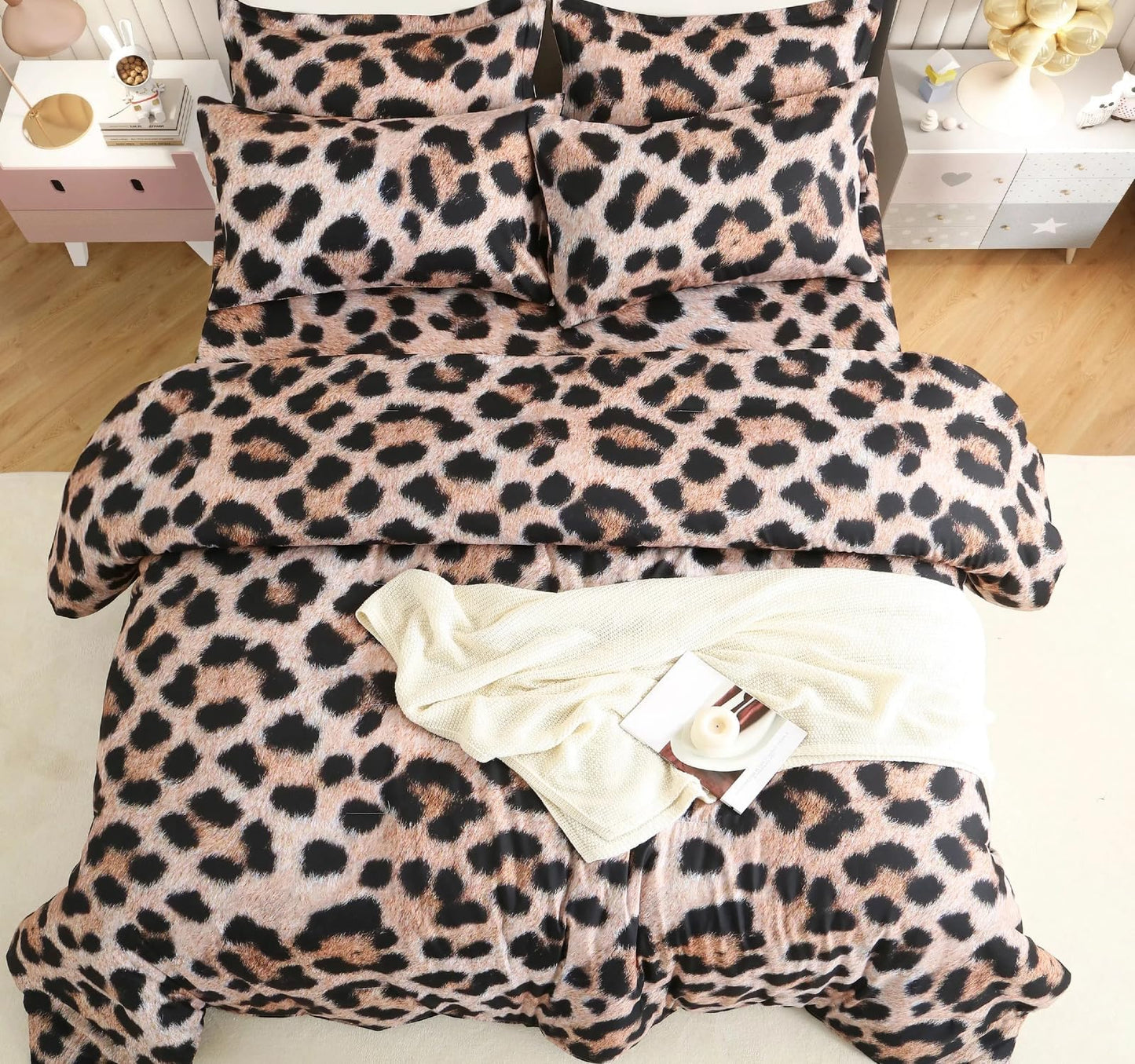 SDY Leopard Twin Size Comforter Set, Luxury Soft Bed in a Bag Twin 5 Pieces, All Season Bedding Set with Comforters, Sheets, Pillowcase & Sham