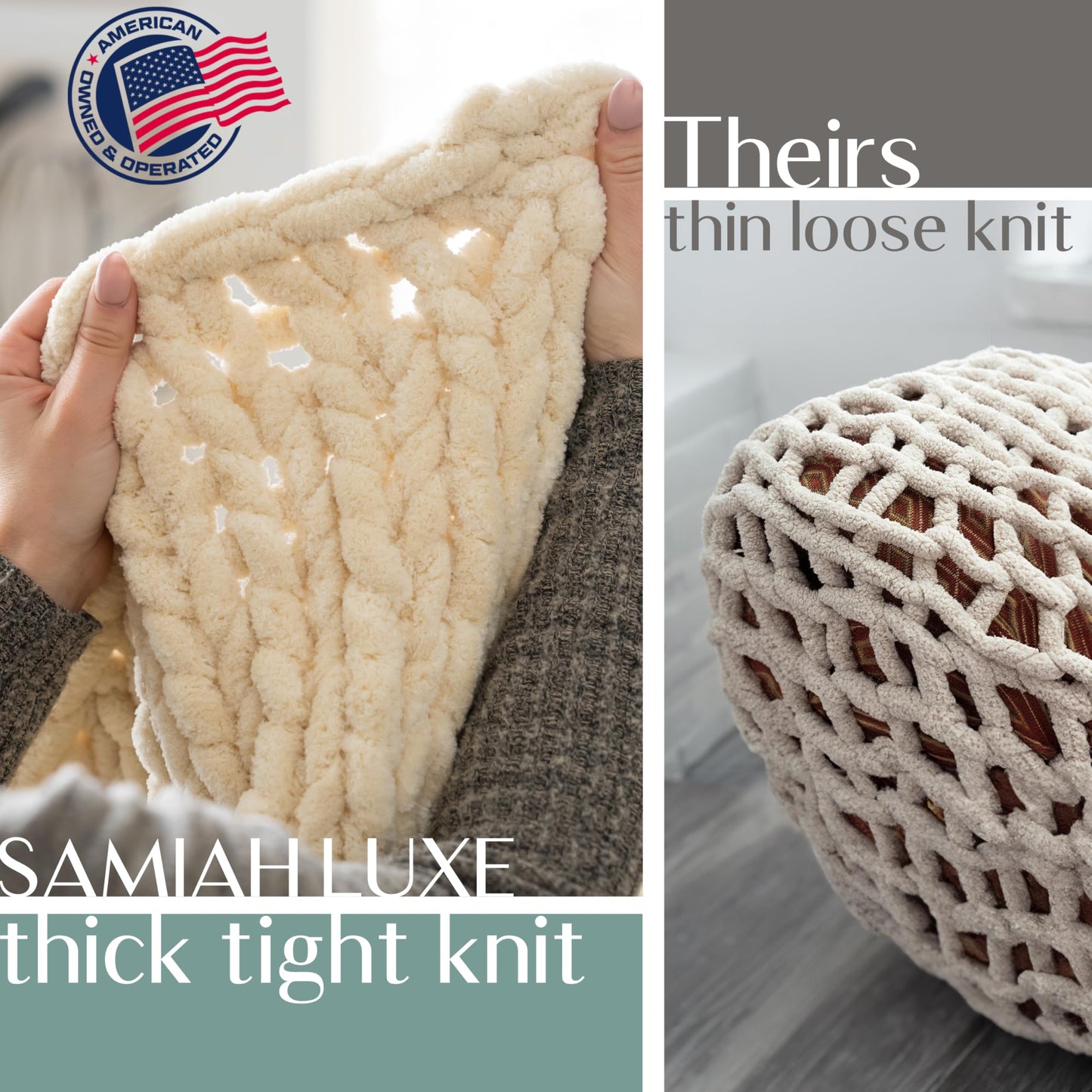 SAMIAH LUXE Chunky Knit Throw Blanket 50x60, Buttercream Cream Chenille Throw Blanket for Couch Bed Sofa, Soft Fluffy Cable Knit Blanket, Oeko-TEX Certified, Machine Washable