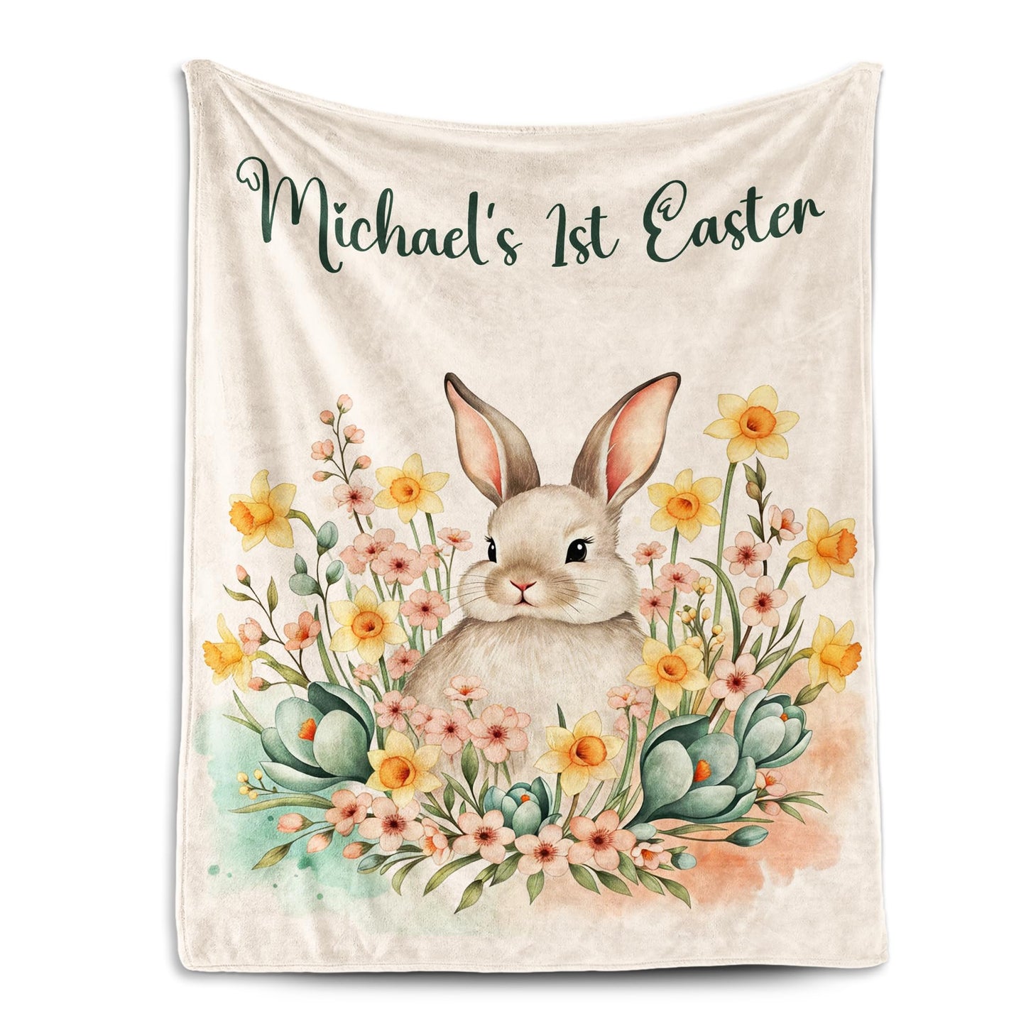 Lcyawer Personalized Blanket with Name, Custom Bunny Blanket for Baby, Baby's 1st Easter Flannel Throw Blankets for Boys Girls, Baby Easter Birthday Gifts for Infant Newborn Shower, Printed in USA