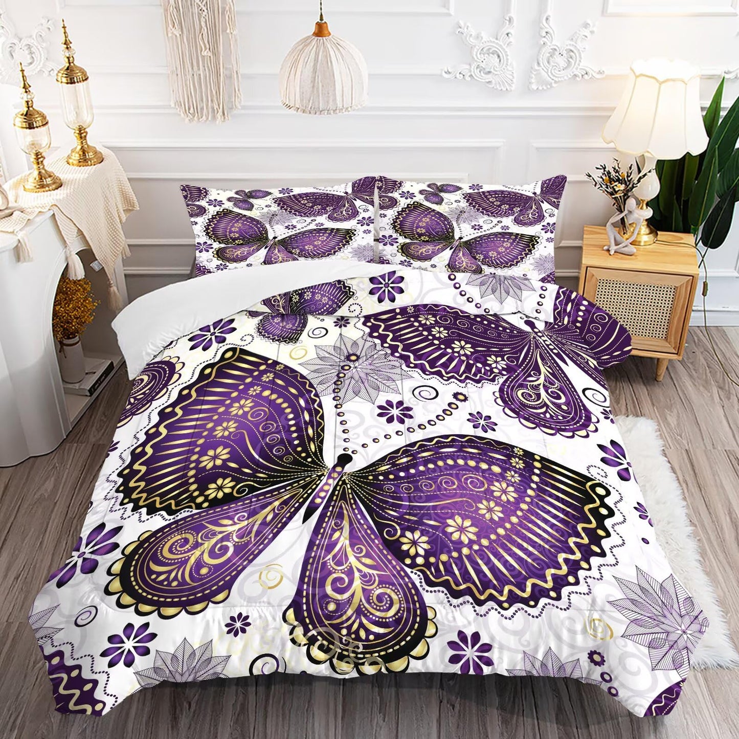 DJNEAR Butterfly Comforter Set Twin Size Purple Gold Paisley Bedding Sets for Girls Kids Teen Women Bedroom Animal Quilt Room Decor 1 Comforter 1 Pillowcase