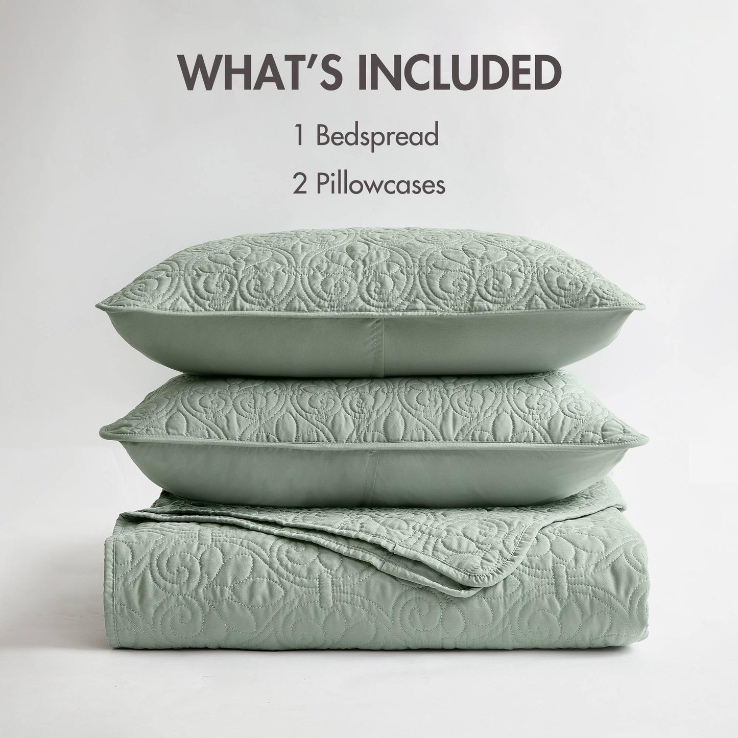 Madison Park Quebec Reversible Quilt Set Damask Design, Double Sided Stitching All Season, Lightweight Bedspread Bedding Set, Matching Sham, Seafoam, Full(96"x110") 3 Piece