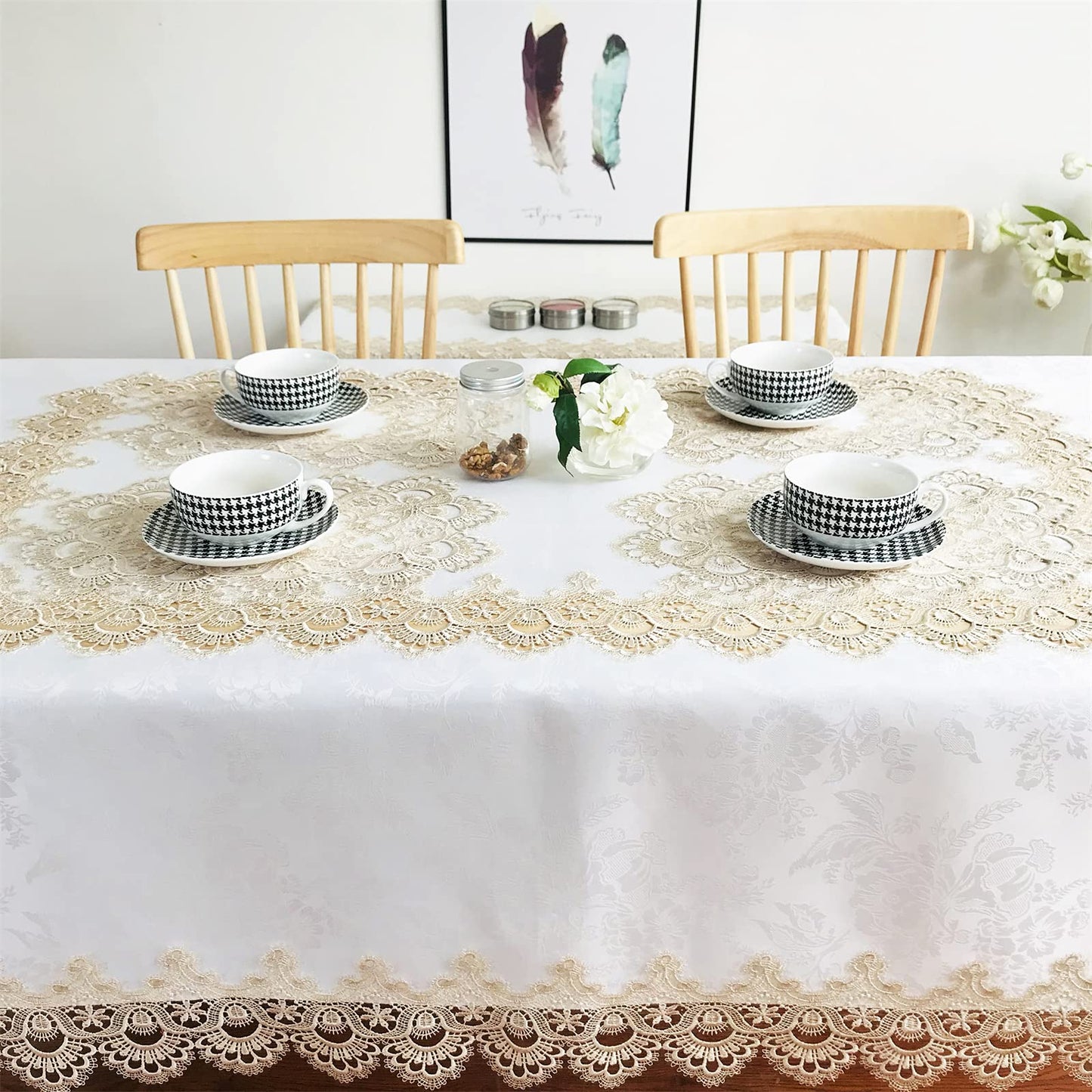 BrekSdat Lace Tablecloth Fabric Washable Beige 60x120inch