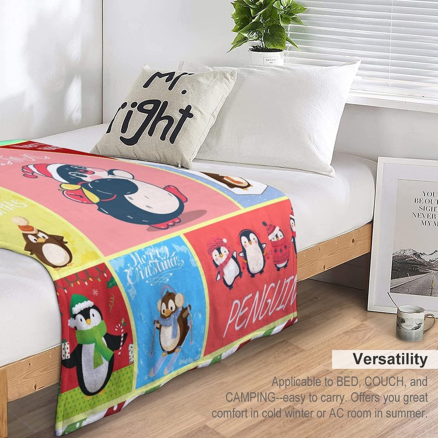 Penguin Blanket Gifts - 60"x80" Cute Throw Blanket for Adults, Kids - Colorful Soft Plush Blankets for Bed, Couch & Living Room