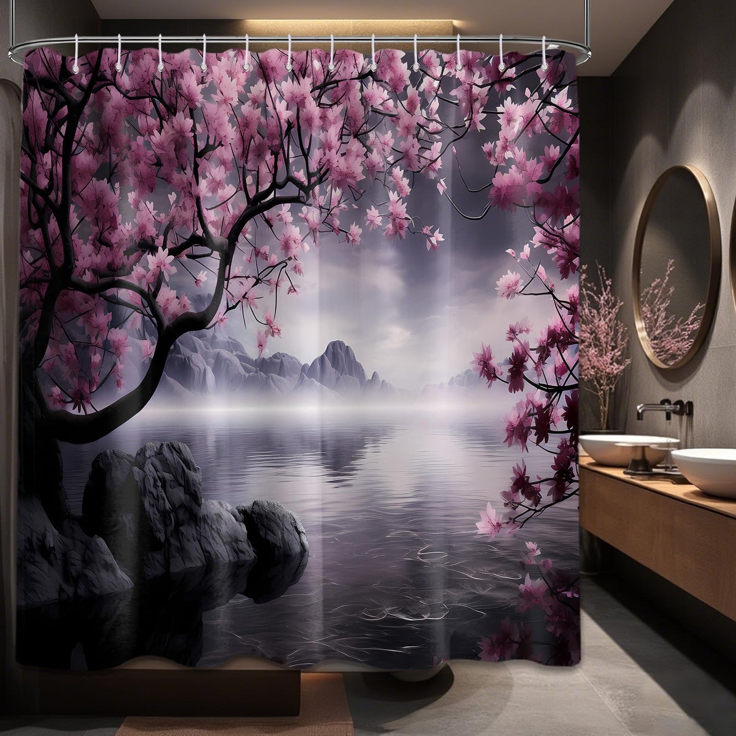 Yieldeer Japanese Cherry Blossom Shower Curtain, Purple, 70x72 inch