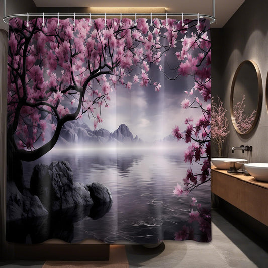 Yieldeer Japanese Cherry Blossom Shower Curtain, Purple, 70x72 inch