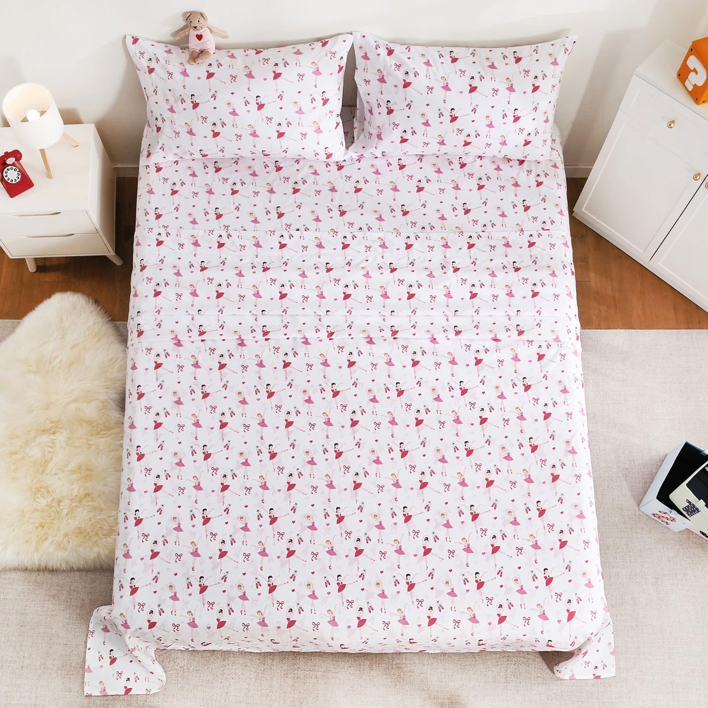 LONAVA Twin Sheet Set Kids - 3 Pieces Soft Microfiber Cartoon Style Bedsheets for Boys Girls Teens, Oeko TEX, Breathable Deep Pocket Sheets, (Ballernia)