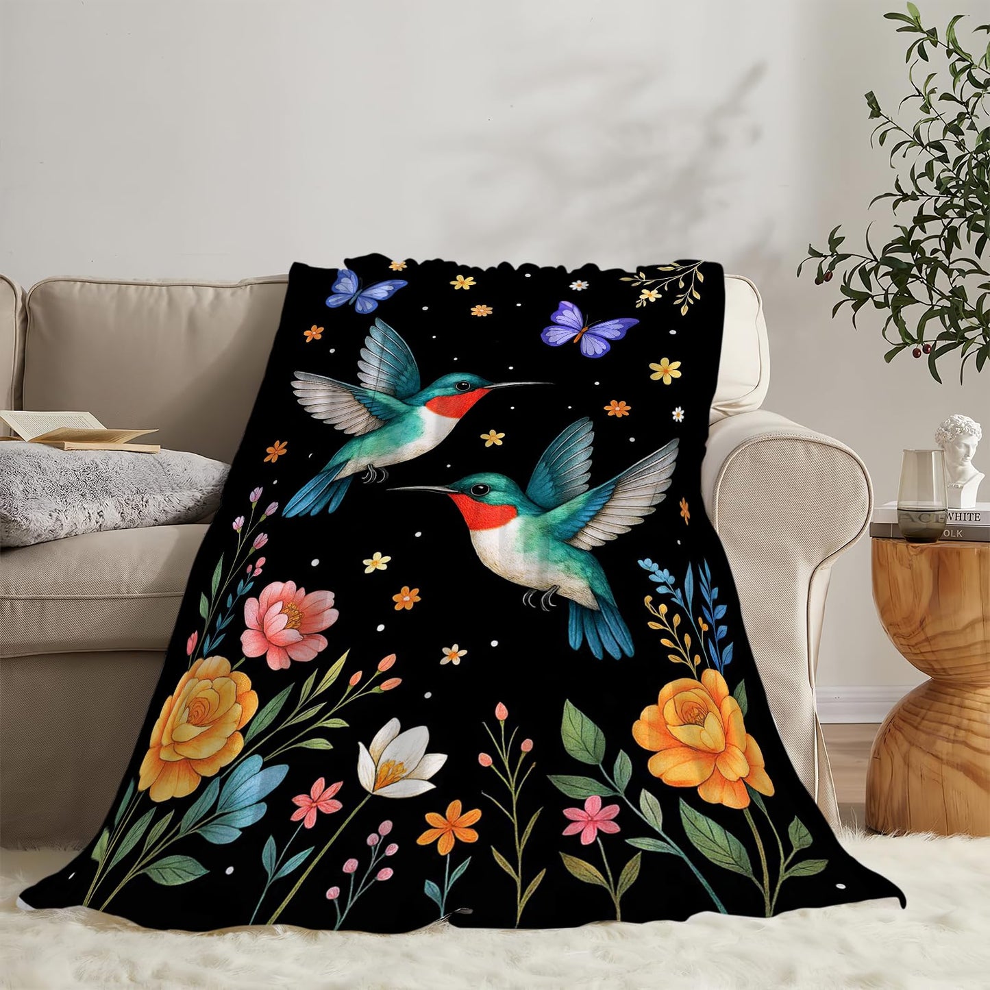 Hummingbird Blanket Hummingbirds Throw Blanket Soft Warm Cozy Fleece Fuzzy Plush Flannel Blankets Gifts for Boys Girls Women Kids Adults 40"X50"
