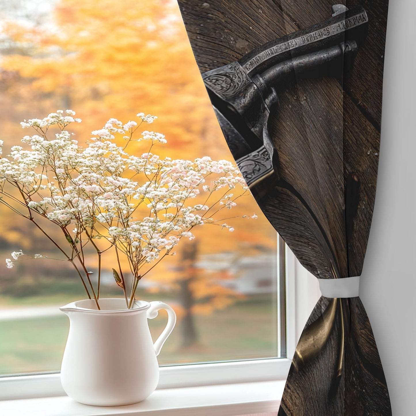 Retro Western Revolver Curtains for Bedroom Decor, Cowboy Pistol Bullet Blackout Curtains 63 Inch Long Grommet Curtains, Rustic Old Wooden Planks Drapes Thermal Insulated for Living Room 2 Panels Set