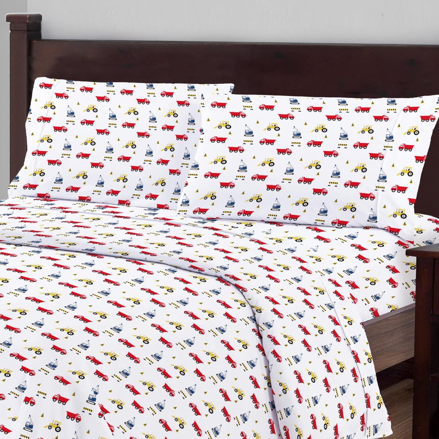 Softan Bed Linen Set for Kids, Twin Size, 3Pcs, Microfiber, Trucks Design, Deep Pocket