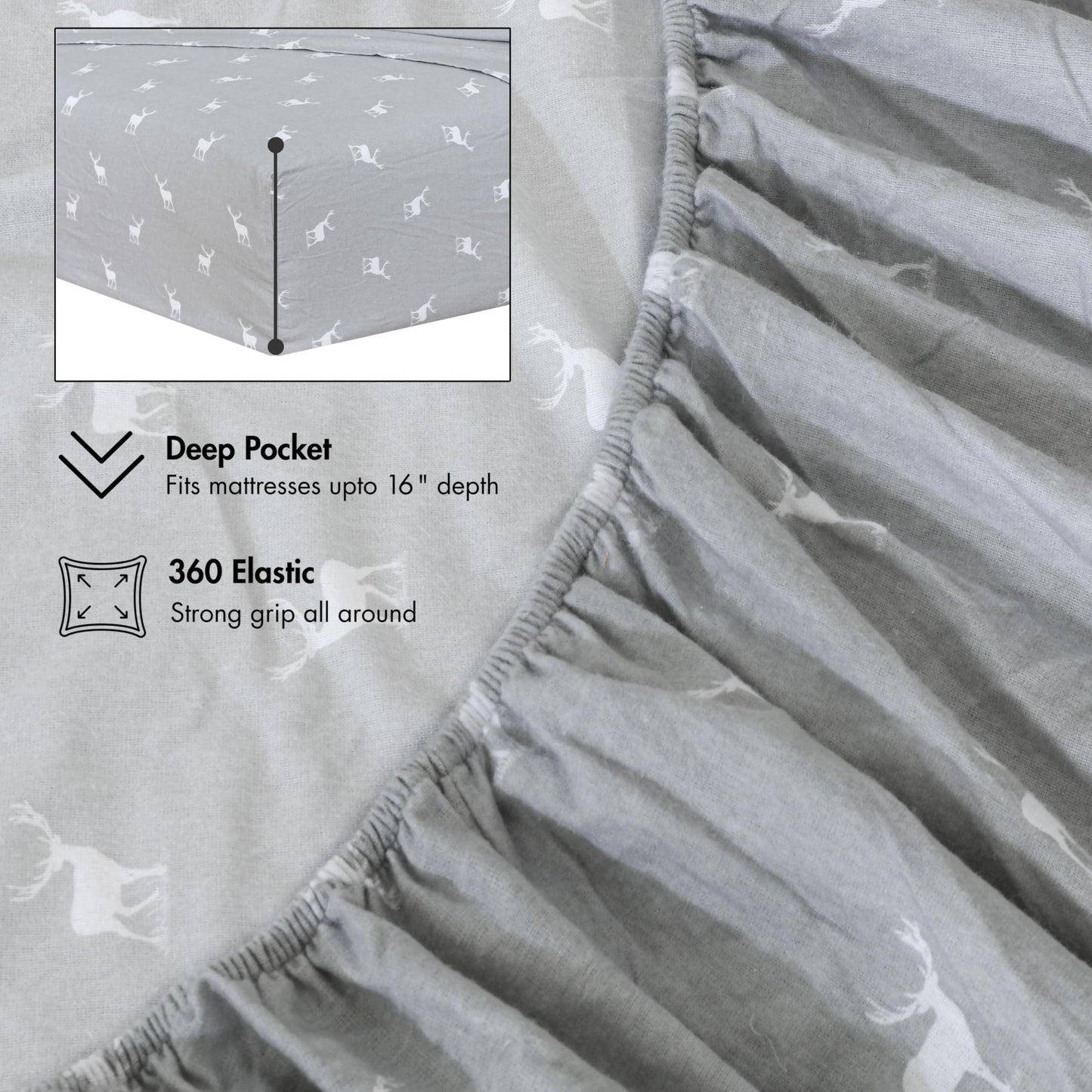 RUVANTI Flannel Sheets Queen Size - 100% Cotton Double Brushed Bed Sheets, Deep Pockets 16 Inches Queen Sheet Set, All Seasons Breathable & Extra Soft - Warm & Cozy, 4 Piece, Celestial Stag