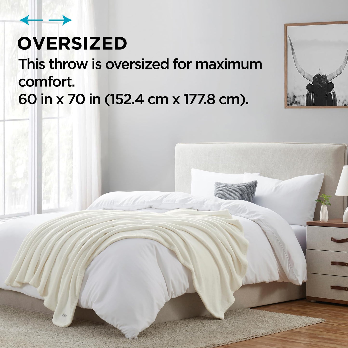 Brookstone Nap Plush Throw Blanket for Couch | Warm & Super Soft Blanket with Unmatched Heavy, Dense, and Ultra-Comfy Throw | Luxurious Drape, Cozying Up on a Sofa, Chair | Ivory