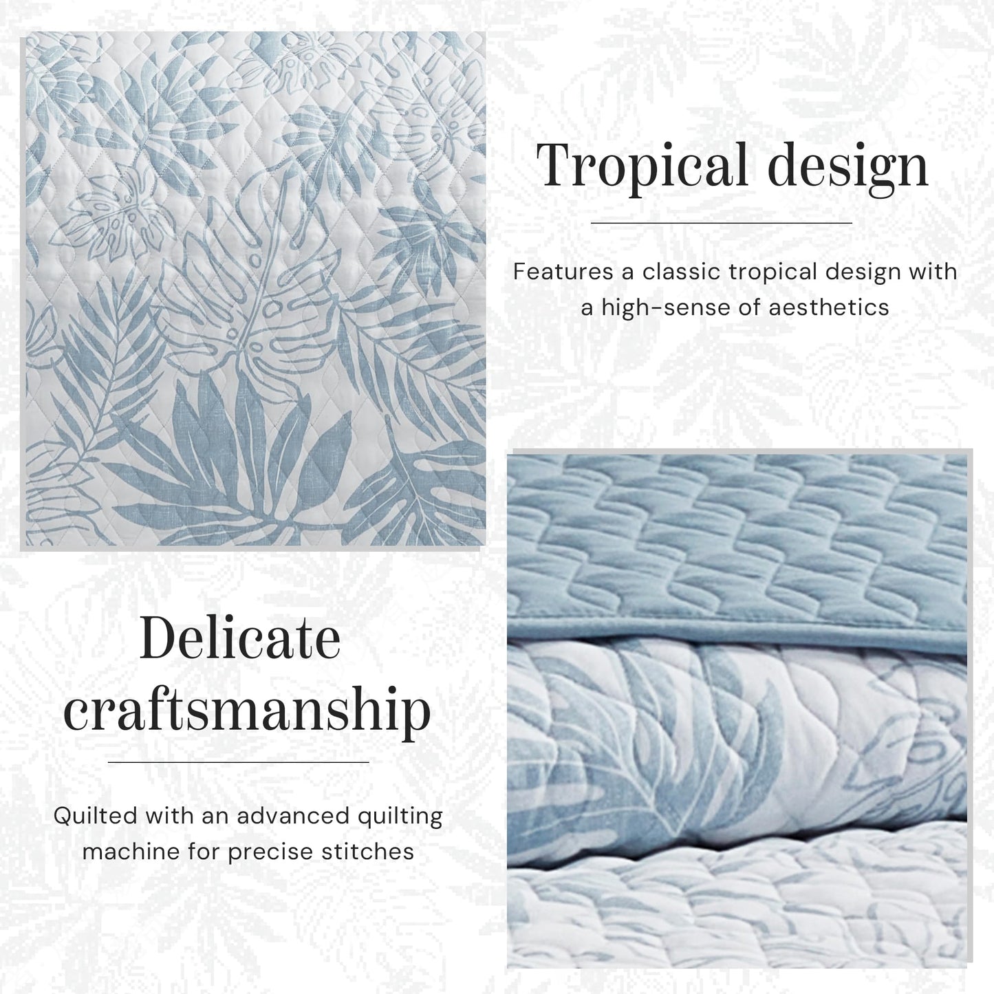 BLOOMHAVEN Quilt Set Queen Size, Moonstone Tropical Quilt Sets, Reversible Bedspread Lightweight and Breathable for All Seasons, Soft Quilted Bedspread with 2 Pillow Shams