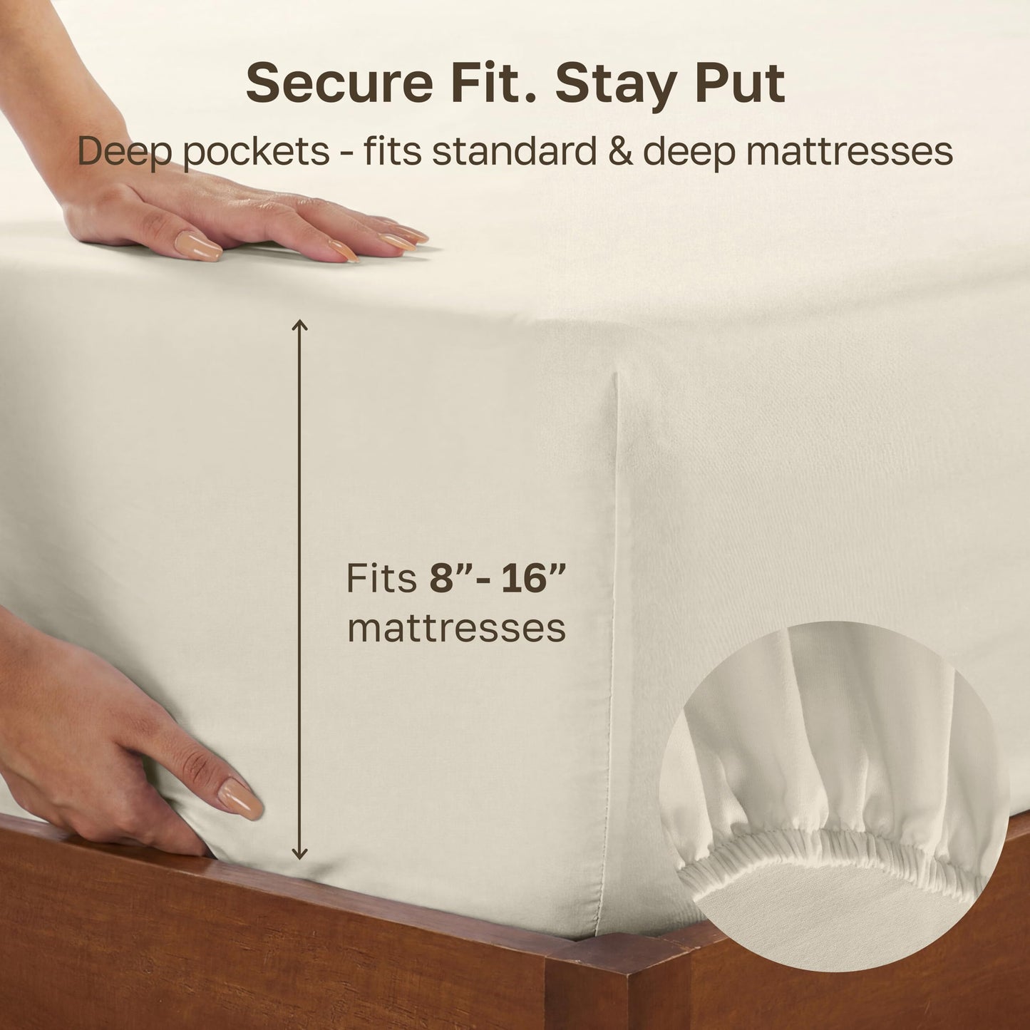 California Design Den Queen Size Fitted Sheet Only - 100% Cotton, 600 Thread Count, Sateen, Soft Deep Pocket Bottom Fitted Sheet, Premium - Cream (Warm Ivory)