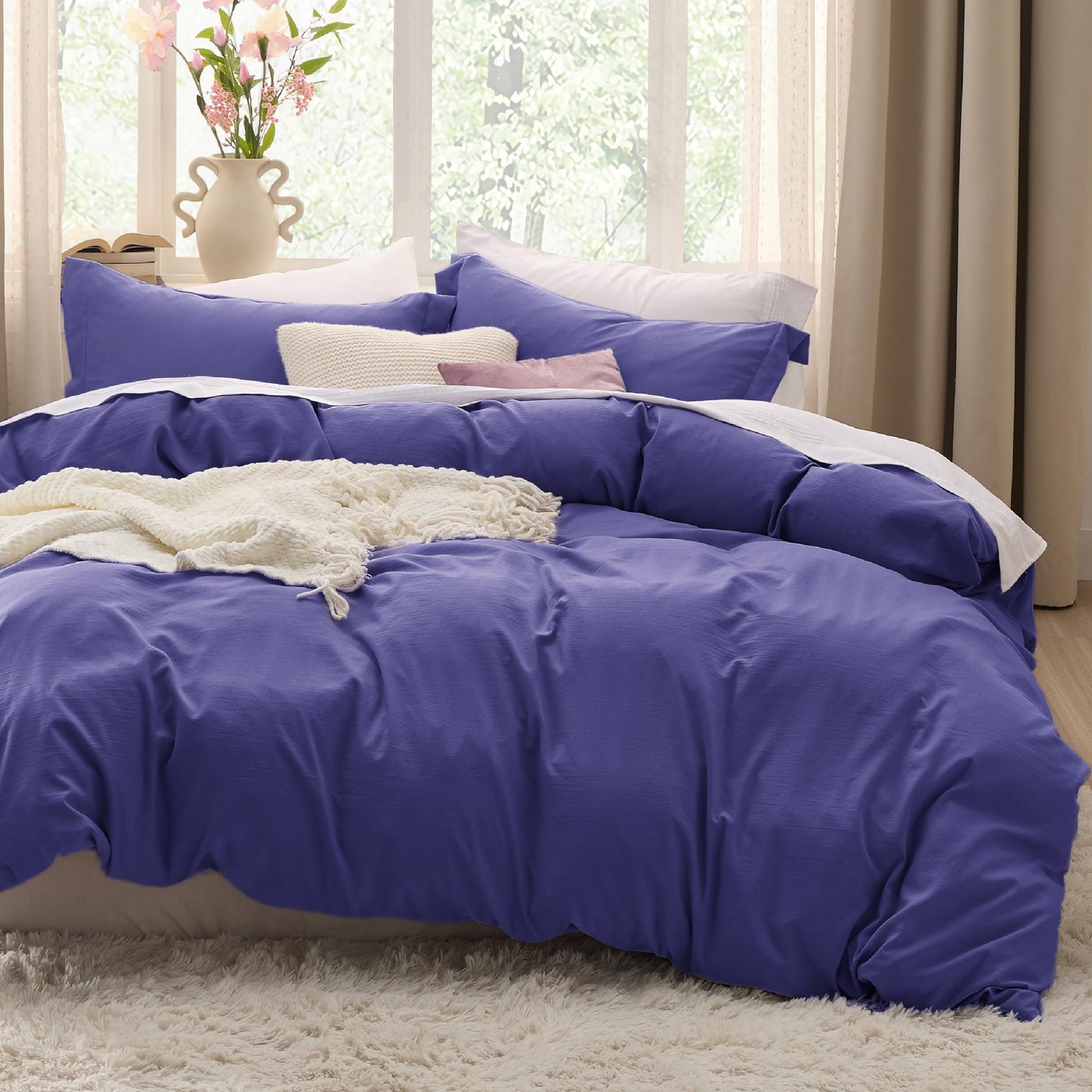 Bedsure Skipper Blue Duvet Cover Queen Size - 3 Pieces Prewashed Cotton-Like Polyester Extra Soft Bedding Set, Includes 1 Duvet Cover 90x90 Inches with Zipper Closure & 2 Pillow Shams, No Comforter