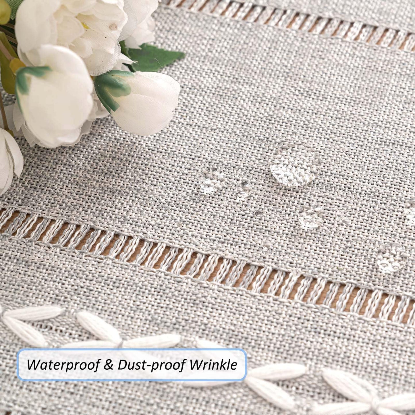 SIELUNO Linen Coffee Table Cloth, Rustic Farmhouse Coffee Table Cover for Living Room Tea Table Washer Dryer Fridge Top Dust Cover-Hollow Light Grey-20x60inch