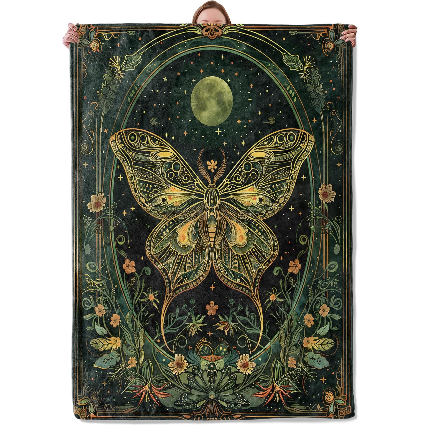 Celestial Moon and Butterfly Theme Blanket Gifts for Women Girls, Soft Warm Lightweight Flannel Throw Blankets for Living Room Home Sofa Travel Decor 40" x 50"
