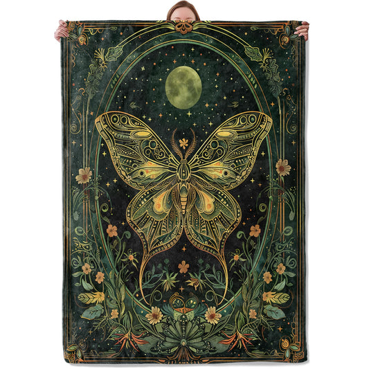 Celestial Moon and Butterfly Theme Blanket Gifts for Women Girls, Soft Warm Lightweight Flannel Throw Blankets for Living Room Home Sofa Travel Decor 40" x 50"