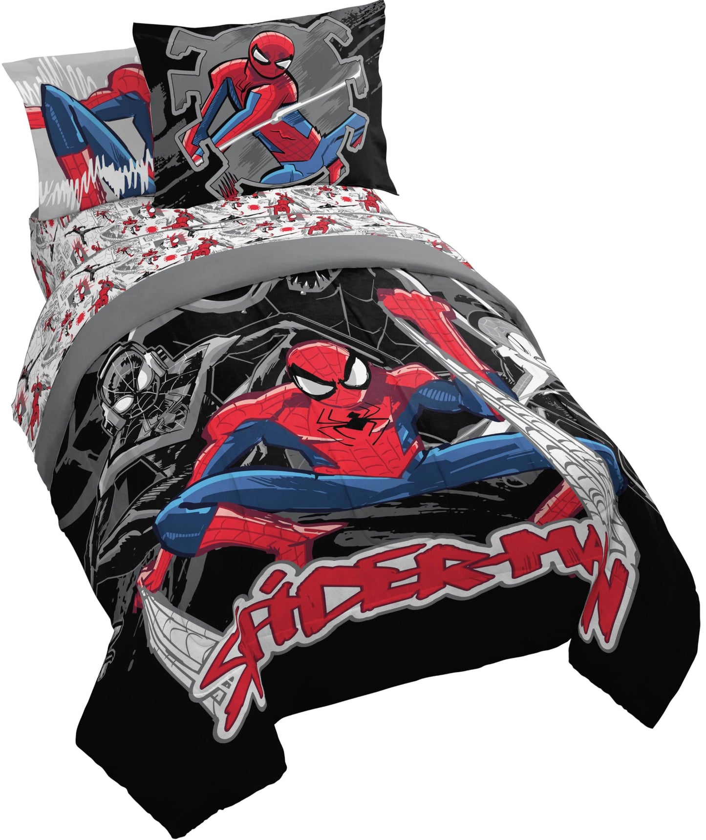 Jay Franco Kids Bed Set, Black, Spiderman, 5 Piece Twin