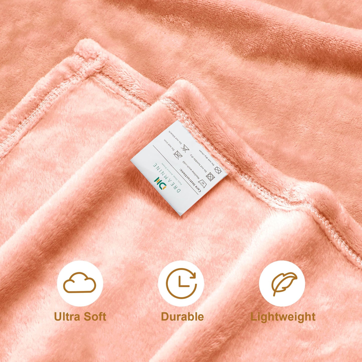 DREAMNINE Super Soft Fuzzy Fleece Throw Blanket for Couch Sofa 50" x 60", Decorative Solid Lightweight Velvet Blanket for Chair, Cozy Accent Shaggy Micro Plush Flannel Blankets for Bedroom Dorm, Peach