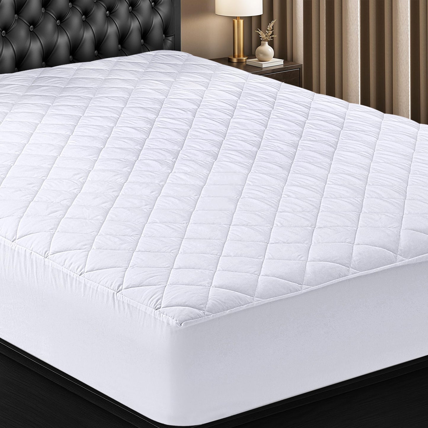 Quilted Fitted Mattress Pad, Queen Mattress Protector Topper with Deep Pocket Stretches up to 16 Inches, Machine Washable Mattress Cover by Utopia Bedding (White)