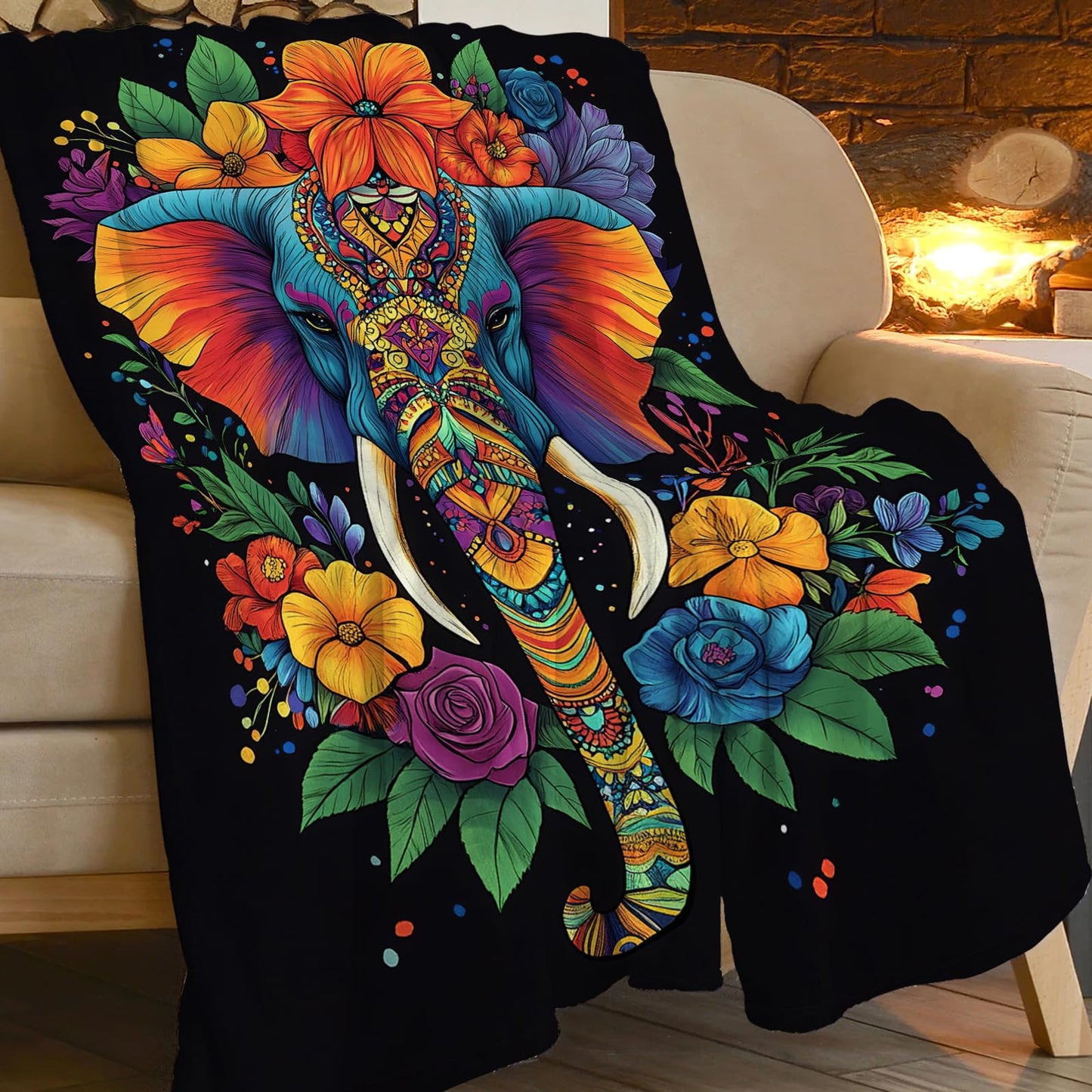 Elephant Blanket, Animal Throw Blanket, Elephant Gifts, Colorful Elephants Blankets, Elephants Stuff Fleece Flannel Plush for Women Men Boys Girls Lovers Adults Soft Bedding for Sofa Bed Home 40"X50"