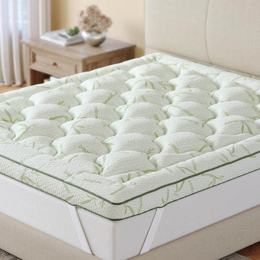 HomKdom Queen Mattress Topper, Cooling Mattress Topper for Back Pain Relief, 65% Polyester, 35% Viscose Derived from Bamboo, Cooling for Hot Sleepers & Night Sweats, 1200 GSM Down Alternative Fill