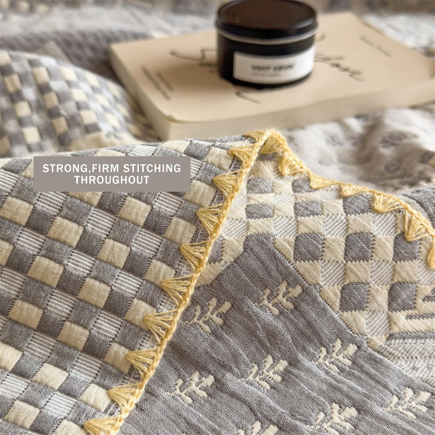 SANACYNA Cotton Muslin Quilt Twin Size Floral, Lightweight Breathable Reversible Bedspread Coverlet, Soft Farmhouse Bedding for All Season Bed Couch Sofa (Patchwork Grey, Twin 60 x 80 in)