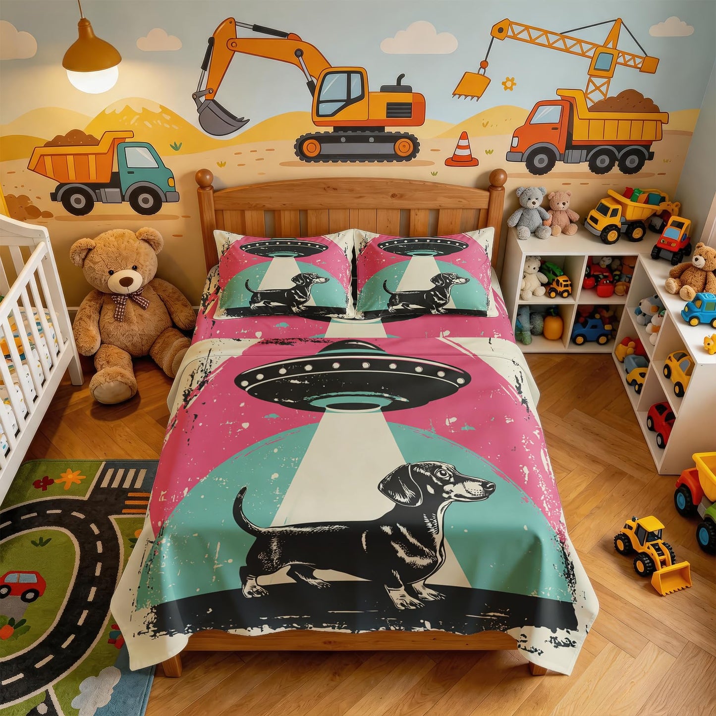 Dachshund Queen Bedding Set Boys UFO Sheet Sets