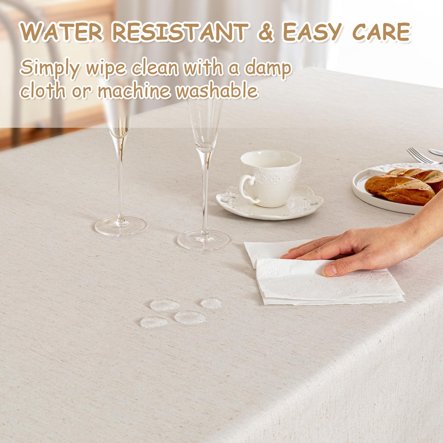 MYSKY HOME Table Cloth 60x84 in Rectangle Table, Cotton Tassel Linen Look Waterproof Tablecloths Farmhouse Tablecloth, Wrinkle Free Table Cover with Black Tassels for Kitchen Dining, Party