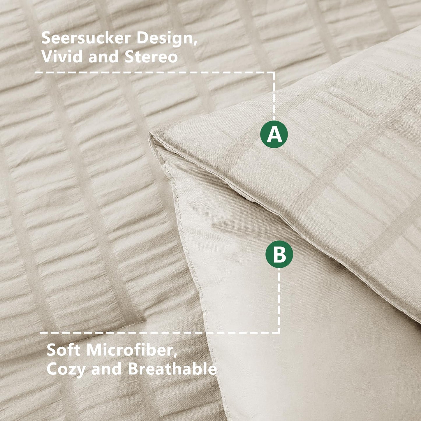 HIMEET Queen Comforter Set - 7 Pieces Seersucker Bed in a Bag, Boho Bedding Sets for Bedroom Decor, All Season Home Essential Bed Set with Comforter, Sheets, Pillowcases & Shams, Beige