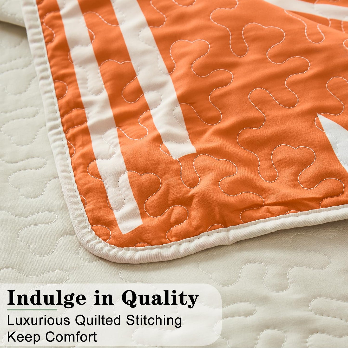 Yogeneg King Quilt Bedding Set,White Orange Botanical Pattern Beige King/Cal King Quilt Set,3 Piece Lightweight Soft Summer Bedspread Coverlet with 2 PIillow Shams,All Season(Beige,110"x96")