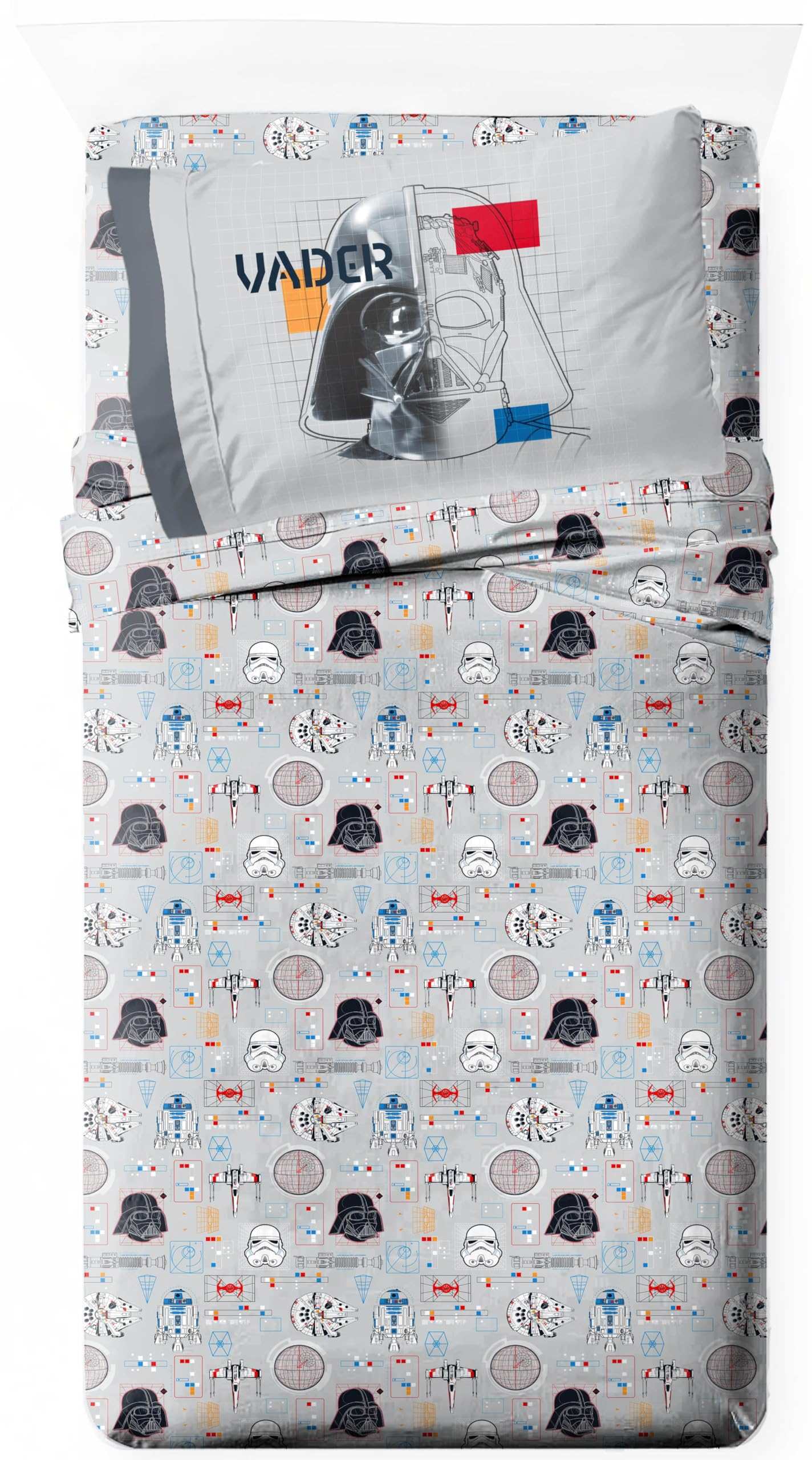 Jay Franco Kids Sheet Set with Fitted, Flat Sheets & Pillow Cover - Ultra-Soft Bedding with Pillowcase for Room Decor, Gray - Star Wars, 3 Piece Twin