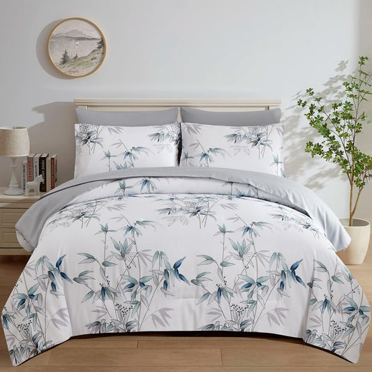 LXWORX Comforter Set Queen Size - 7 Pieces Bed in a Bag, Bedding Set, Soft Lightweight Microfiber White Comforter Sets with Sheets and Pillows (White,Queen)