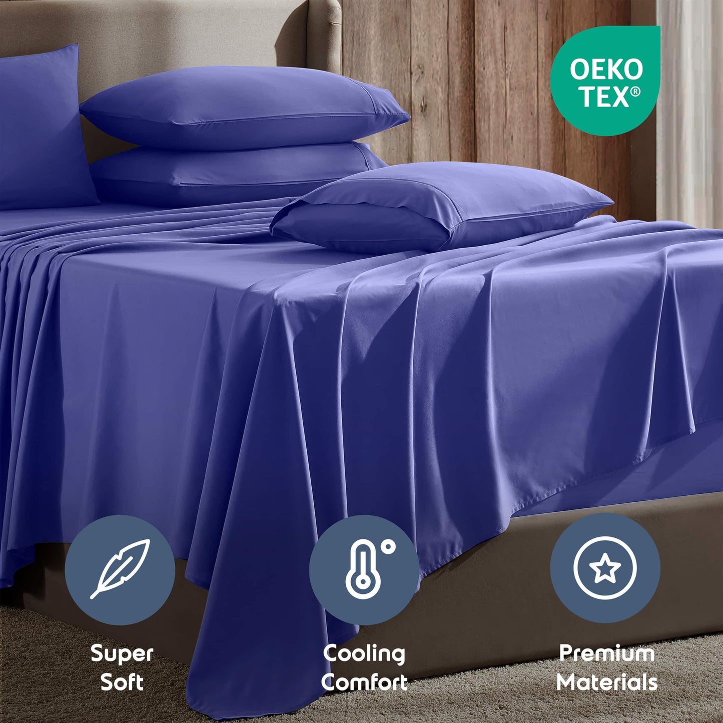 Nestl Extra Deep Cal King Sheet Set - 6 Piece Breathable & Cooling Sheets - Hotel Luxury Bedding Set w/18-24 Inch Deep Pockets - Easy & Secure Fit - Super Soft, Wrinkle Free & Comfy - Royal Blue