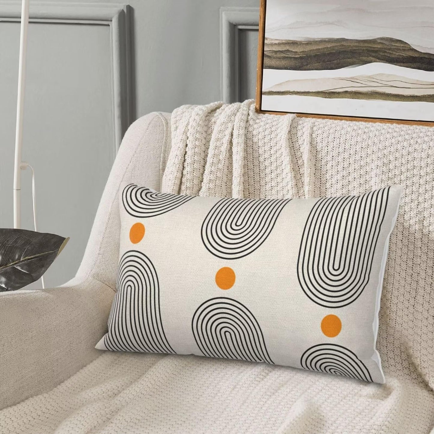 Jecuwo Boho Mid Century Pillow Covers 12x20 Inch Set of 2, Abstract Simple Sun Arch Decorative Throw Pillowcase Boho Modern Outdoor Farmhouse Cushion Cover for Sofa Couch Bed Living Room Decor